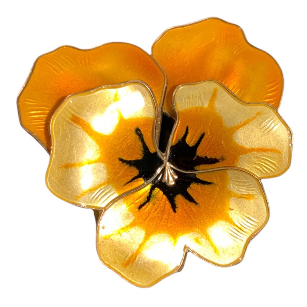 VTG David Andersen Norway Gilt Sterling 925 Silver Yellow Pansy Enamel Brooch